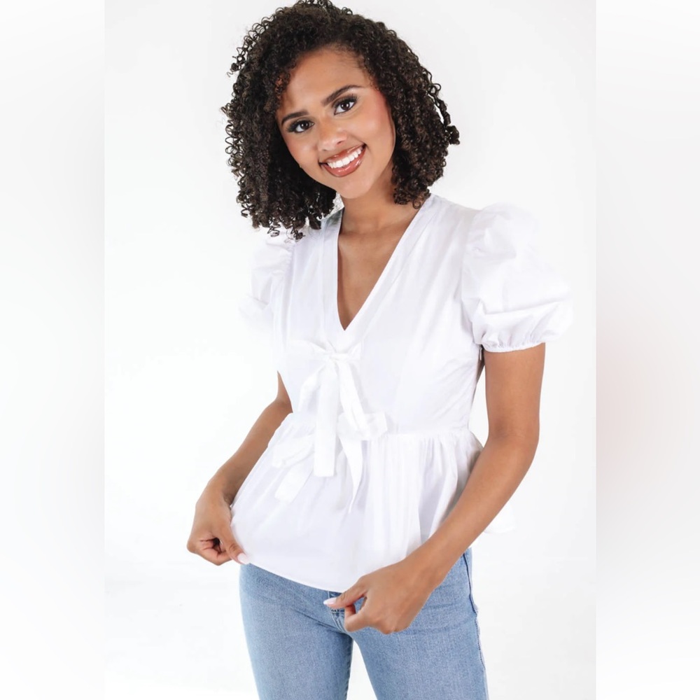Impeccable Pig English Factory In Your Dreams White Cotton V Neck Peplum Top NWT